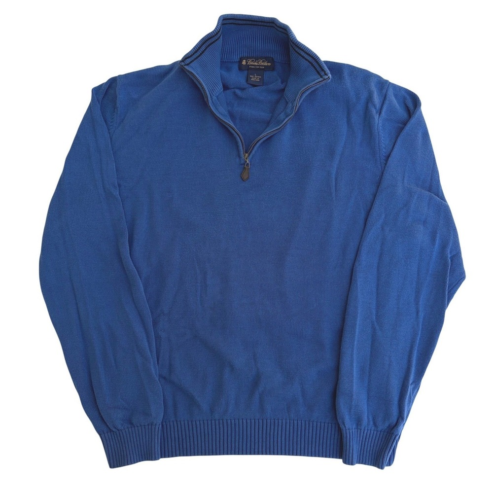 Brooks Brothers Pima Cotton 1/4 Zip Sweater Mens Large Blue Mock Neck Pullover